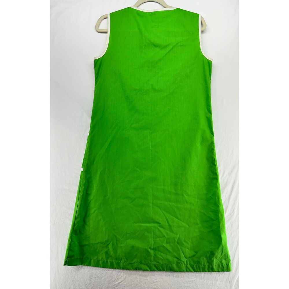 Vintage Sears Green Shift Dress White Trim Sleeveless Zip Mod Retro S 10-12 - Picture 2 of 8